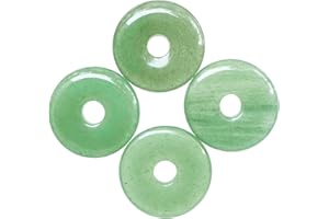 Ladeukoi Large Hole 7mm Round Gemstone Disc Lucky Coin Pendant Bead Charms for Jewelry Making, Polished Crystal Amulet Peace Circle Donut Stone Beads Supplies 1.18”(30mm),4Pcs