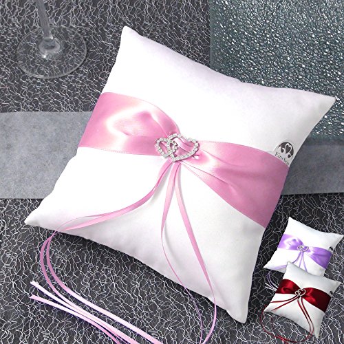 1x Ringkissen Hochzeit EinsSein Amore parentesi rosa-weiß Traukissen Ringe Eheringe Hochzeit Satin Herzen Kissen rosa weiß Schmuck pillow flower girl basket - 2