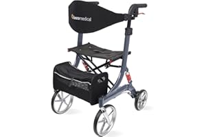 ‎BESCOMEDICAL Leichtgewicht-Rollator Spring - Gehhilfe mit Komfort-Federung - höhenverstellbar & faltbar - inklusive Netztasche & Rückengurt - bequeme Sitzfläche - zusammenklappbar - Modell S Graphitgrau