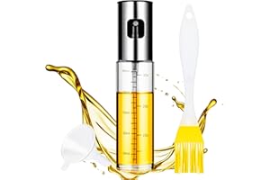 Rarxix Spruzzatore Olio, 100ml Olio Spray per Friggitrice Ad Aria, Vaporizzatore da Cucina, Acciaio Inox e Vetro Spruzzino Olio da Cucina Accessori, Dosatore Oio per Cucina, Grigliare, Forno