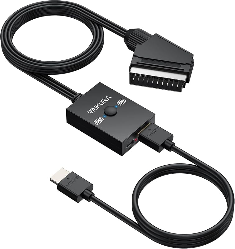 TAIKURA SCART to HDMI Converter, 1080P SCART to HDMI Adaptor with 16:9/4:3Conversion, Plug and Play for VCR/DVD/VHS Players, Retro Games