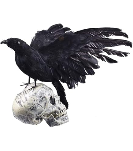 LWINGFLYER Künstliche Krähe Mit Federn - Realistische Halloween Dekoration Für Garten & Bäume