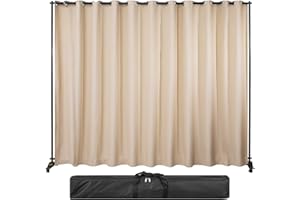 VEVOR Stojak na zasłony, 2,4 x 3,0 m, 4 kółka, zestaw dzielników pokoju, rama ze stopu aluminium, zasłona zaciemniająca i przenośna torba Oxford, rozszerzalna przegroda pokoju do biura, konferencji, beżowy