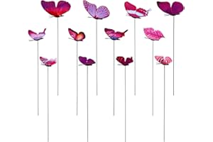 Penitue 12pcs Décoratifs Papillons Tuteurs pour Plantes, 25cm Réalistes Tuteurs Jardin PVC Imperméable Décorations Pot Fleur pour Jardin Pelouse Patio Intérieur Extérieur Cour Planteur Décor (Violet)