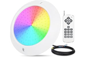 KWODE LED Par56, 20W RGB Projecteur Piscine LED Remplie de Résine, Installation Facile, IP68 étanche Lampe Piscine Extra-Plats, Montage en Surface, 12V AC/DC, Lampe Avec Télécommande