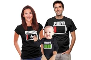 Shirtgeil Batterie Stand Verbrauch von Mutter Vater Baby Set Kleidung Partnerkleidung