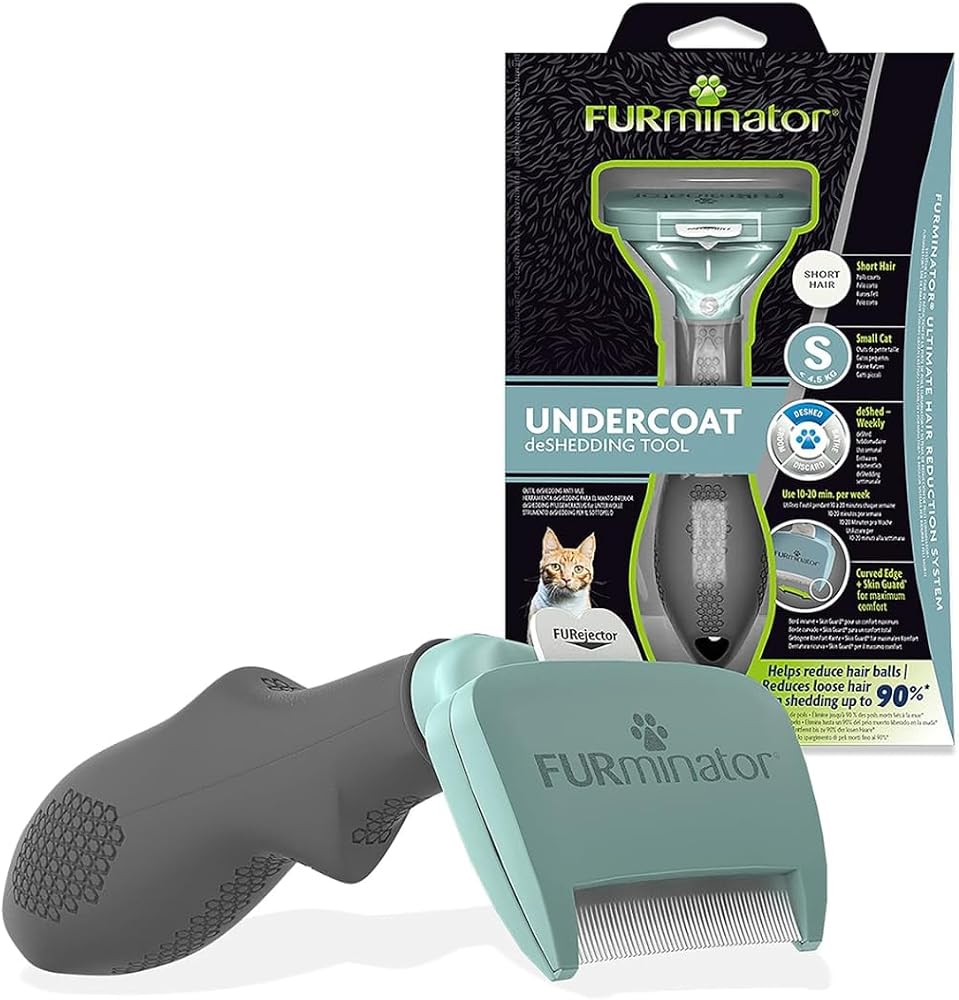 Furminator deShedding-Tool S beden kedi kısa tüylü - küçük kediler için kedi fırçası iç yünü çıkarmak için - geliştirilmiş tasarım, gri