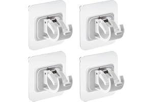 BOHORAY BOOHO 4 Stück Nagelfreie Verstellbare Stangenhalter, Selbstklebende Gardinenstangen Halterung, Handtuch Stangen Haken Vorhänge Haken Halter für Wohnzimmer, Badezimmer, Schlafzimmer (Weiß)