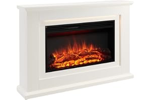 ‎CROWNFLAME CrownFlame Xenia Elektrokamin - Elektrischer Standkamin mit Heizung 1000/2000 W, realistischer 3D-Flammeneffekt, LED-Beleuchtung, Fernbedienung programmierbar, Timer, Thermostat, Weiß