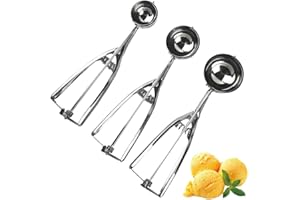 HERUIO Ice Cream Scoop Set, Baking Spoon Scoopers Set 3 Pack Stainless Steel，with Trigger for Fruit, Ice Cream, Mashed Food