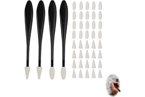 DOMICUBES Lot De 4 Estompeurs De Dessin, Estompeurs en Papier avec 40 Éponges De Rechange, 2 Types De Têtes, Estompeur Dessin pour Étudiant en Art, Convient Aux Débutants en Peinture À l'huile, Croquis