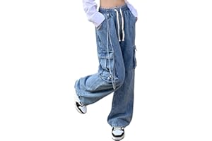 Veryin Baggy dżinsy damskie bojówki chłopięce swobodne dopasowanie dżinsów prosta nogawka z kieszeniami cargo spodnie robocze z łańcuszkiem