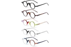 JM Lot de 5 ronde Lunettes de Lecture Homme Femme, Blocage de la Lumiere Bleue Monture Lunettes de Vue Lunettes Loupe Charnières à ressort