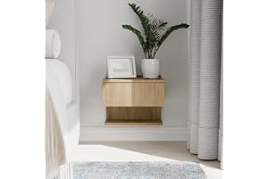 ComfortCove Vägghängt Sängbord, B35 × H30 × D31,6 cm, Sonoma | Sängbordslådor med Förvaringshylla, Hängande Sängskåp, Smalt Väggbord med Förvaringshylla, Flytande Sängbord