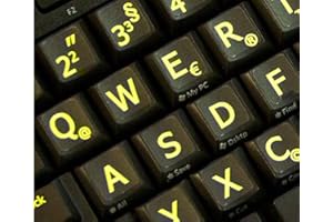 Qwerty Keys Deutsch Große Beschriftung (Großbuchstaben) Schwarz Tastaturaufkleber mit Gelben Buchstaben - passend für Jede Tastatur