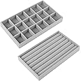 Bigxin 2 Pieces Jewellery Storage Tray, Velvet Display Jewellery Tray Stackable Jewellery Drawer Organiser Removable Jewellery Tray Organiser for Earring Ring Bracelet (2 Types)