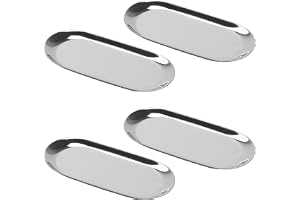 KEILEOHO 4-pack 18 cm silver oval rostfritt stålbricka, 18 x 8,5 cm oval förvaringsplatta, metallbadrumsbrickor för förvaring