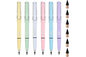 LEEQ 6pcs Lápiz Infinito Eterno sin Tinta para Escritura - Con 6 Gomas Borrador y 6 Minas Repuesto, Cartografía Técnica, Dibujo, Regalo