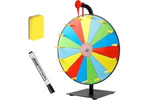 CERKKAPO Glücksrad Zum Drehen,15 Slots Glücksrad,30cm Gluecksrad Gluecksrad,Glücksrad zum Selbstgestalten mit Markierstift,Radiergummi,Robuster Basis,Drehrad Glücksrad für Wortspiele Lotteriespiele,Karneval