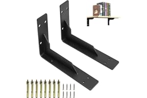 DOMI PRO 2pcs Équerre Étagère Robuste 40cm, Industrielle Support D'étagère Murale Rétro à 90 Degrés, Charge Lourde Supports Équerre Fonte avec Vis pour Salon Cuisine Chambre Salle de Bain (Noir)