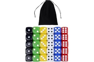 DEAMOS 22MM 30Pcs Large Dice,6 Colors 6 Sided Acrylic Dice Set,Rounded Corner Dice Set Dice,D6 Dice Game for Tenzi, Farkle,Yahtzee,Perudo Math Teaching,Family Party,with 1 Dice Bag (22MM 30 PCS Dice)