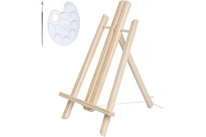 TOUROCMONT Tischstaffelei Mini Holz Staffelei Kieferholz mit Mischpalette und Pinsel, 40cm Staffelei Kompakte Staffelei für Leinwänden und Keilrahmen bis Höhe 50 cm