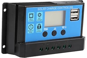 AKOZON Controlador de Carga de Panel Solar Aukson 60A/50A/40A/30A/20A/10A 12V 24V Controlador de Carga Solar automático Controlador PWM(60A)