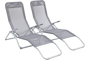 Alice's Garden - Lot de 2 Bains de Soleil pliants - Levito Gris Anthracite - Transats textilène 2 Positions. chaises Longues