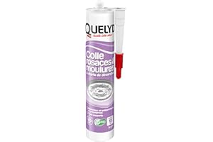 Quelyd Colle Rosaces, Moulures et Objets de Décoration - Pour Polyuréthane et Polystyrène - Tous Supports - Prise Rapide 10 Secondes - Blanc - 1 Cartouche 310 ml