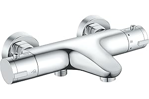 RAINYSPRIT Mitigeur Douche Thermostatique, Mitigeur Baignoire Thermostatique en Laiton, Robinet de Baignoire avec Thermostat Arrêt de Sécurité à 38°C, Mural Robinet de Douche avec 2 Sorties Chromé