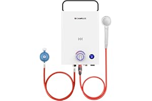 CAMPLUX First Calentador de Agua a Gas 10 Litros con Mango Ajustable de 3 Niveles, GPL (50mbar), para Áreas Fuera de la Red, F10-DE