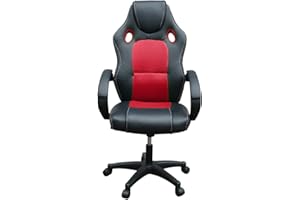 Panana Chaise Fauteuil Siège de Bureau Hauteur Réglable Sportive, Diverses Couleurs au Choix, 61,5 x 72 x (112-122) cm (Noir+Rouge)