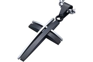 DonDon Collier Homme avec Pendentif en Forme de Croix en Acier Inoxydable bicouleur et Pochette en Velours Noir