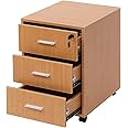 NICEME Under Desk Drawers Storage Unit with 3 Drawers, Mobile File Cabinet Pedestal Drawers on Casters, Rolling Office Cabinet for under Desk Storage, made of MDF (Beech), MFC-L-1