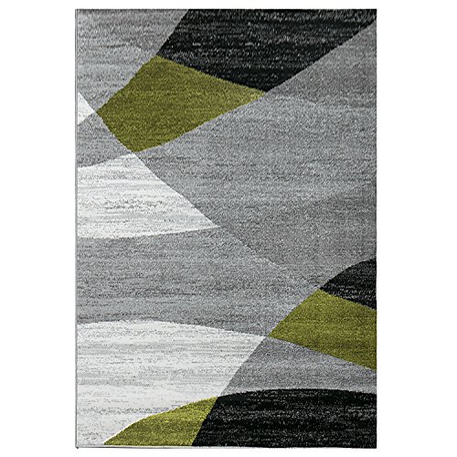 Wohnzimmerteppich Modern Geometrisches Muster Meliert in Grau Weiß Schwarz und Grün – ÖKO TEX Zertifiziert, Maße:120×170 cm - 6