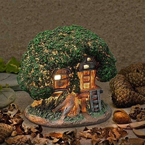 Garden Glows Fairy Dwelling - THE HOME OF NETTLE ICEWEB - Fairy Treehouse - for indoor outdoor use - with 3 solar powered LEDs