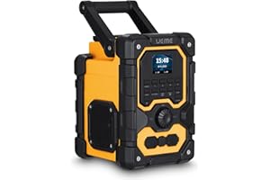 UEME 16W DAB/DAB+ FM Cordless Site Radio, Bluetooth, Rechargeable Battery, AUX, USB Phone Charging, 3 Pin Plug, Yellow/Black