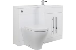Aquariss White RH Combi Bathroom Furniture Vanity Unit Suite + Basin Sink + Back to Wall Toilet
