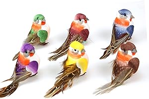 JHXHHTHONGTONG 6 Piezas de Pájaros Artificiales, Pájaros de Plumas Artificiales, Minifiguras de Pájaros de Espuma de Poliestireno, Estatuilla de Pájaros Coloridos para Decoración de Fiestas, Decoración de Jardín