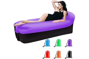 DERJLY Inflatable Lounger Air Sofa, Outdoor Portable Inflatable Couch Anti Leakage Air Chair with Bag for Travelling, Camping, Hiking, Pool and Beach Parties (Purple)