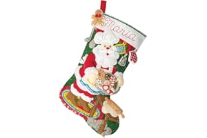 Bucilla Felt Applique 18" Stocking Making Kit, Gingerbread Santa, Perfect for DIY Arts and Crafts, 89312E