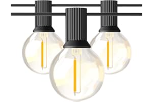 BRIMAX Outdoor String Lights, Garden Lights Mains Powered, 46pcs Sockets, 50pcs G40 1W LED Bulbs Shatterproof, 2200K Warm White, 50ft Waterproof Festoon Lights Outdoor for Cafe Patio Xmas Wedding