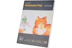Aquarellpapier Block, 100% Baumwolle 12.5x18 CM, 300 GSM, 20 Blatt, 40 Seiten, Säurefrei, Feinkorn, tumuarta Aquarell Mix Media Skizzenbuch für Aquarelle, Acryl, Gouache