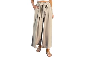 Terecey Pantalon Fluide Femme Été Pantalon Palazzo Femme Chic et Élégant Pantalon Large Jambe Taille Haute Pantalons Casual Chic Couleur Unie