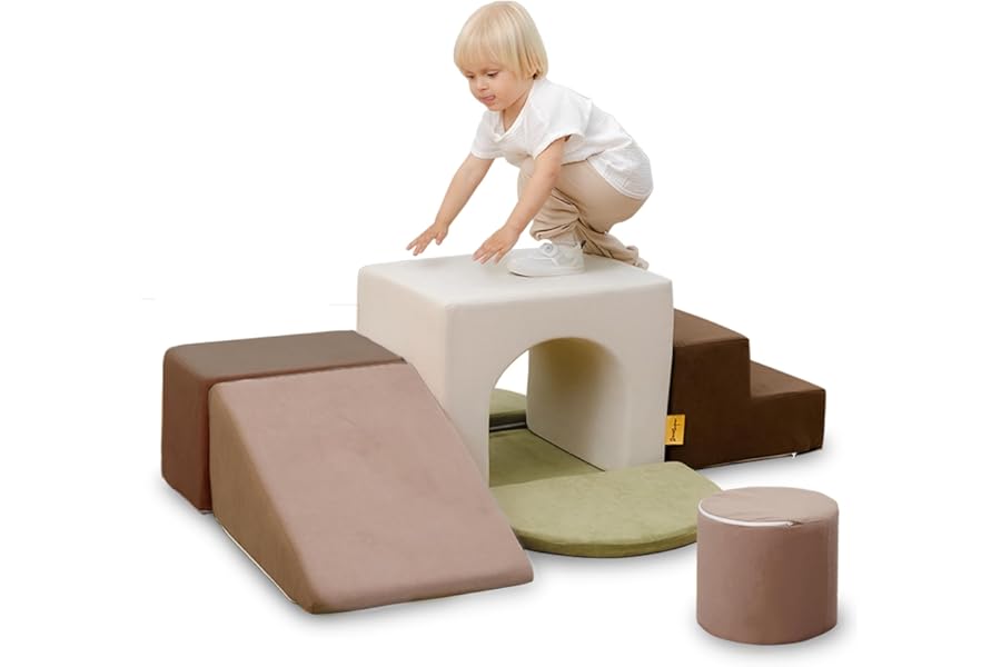 BanaSuper Kids Soft Play Set, Baby Foam Climbing Blocks, Climb and Crawl Foam Blocks, Toddler Indoor Soft Playground for Sensory Motor Skills, Montessori Activity Toys, EN71 Certified, Grey