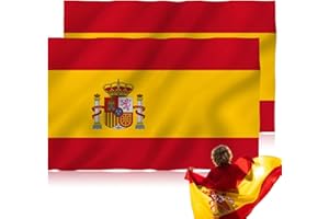 RAXINT 2 PCS Bandera España Grande de Tela 90 x 150cm Resistente al Mal Tiempo, Banderas de España Grande para Interior, Exterior o Barco