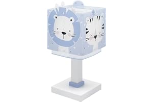 Dalber Lampada da tavolo o comodino per bambini Baby Jungle blu Giungla Orso Leone Tigre Coniglio
