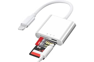 ALIKIAI 3 in 1 SD Card Reader for iPhone, Square Card Reader Memory Card Adapter Micro Card Reader Plug and Play Trail Camera Viewer with Dual Slot,Camera Accessories No Need App (White)