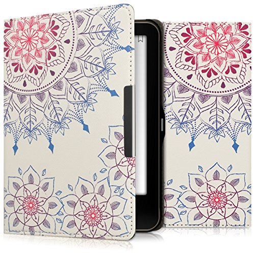 kwmobile Hülle für Tolino Vision 1 / 2 / 3 / 4 HD - Flipcover Case eReader Schutzhülle - Bookstyle Klapphülle Vintage Blumenring Design Pink Blau Weiß