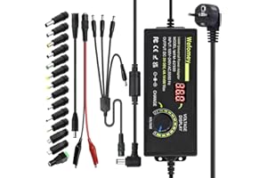WEFOMEY 3V-36V 4A 144W Einstellbares Netzadapter, Universal Verstellbarer Netzteil Adapter,100V-240V AC to DC 4A Netzteil mit 14 Tipps und 1 Buchse auf 4 Stecker Splitterkabel für Haushaltselektronik,DC Motor